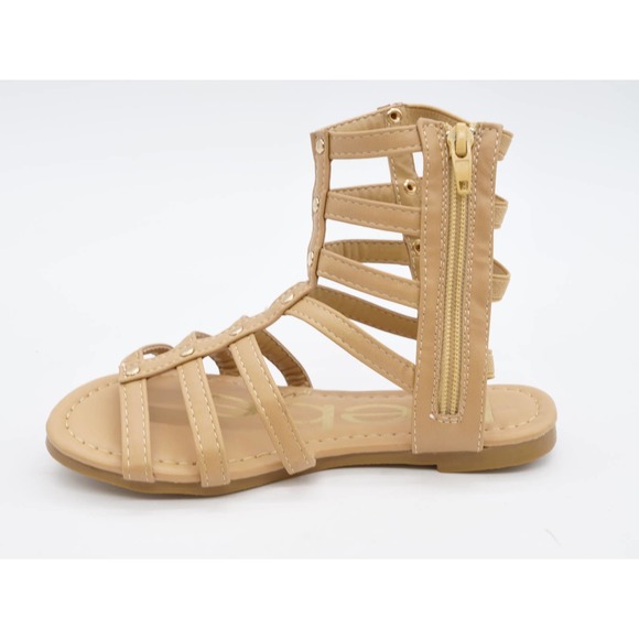 Bebe Girls Gladiator Sandals Big Girl 13 Brown Faux Leather Strappy Side Zipper - Picture 5 of 10